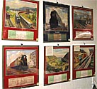 A wall of Pennsylvania Railroad calendars by Grif Teller.