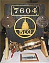 Display of hardware from a EM-1 steam locomotive of the Baltimore & Ohio Railroad